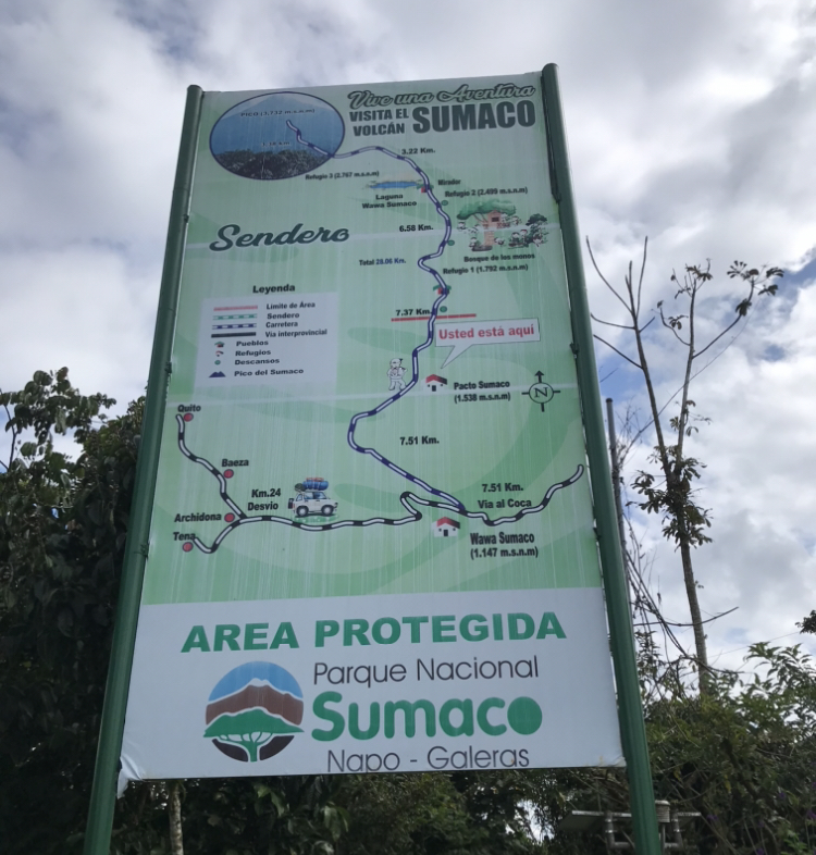 The route from Quito to the summit of Sumaco Volcano.